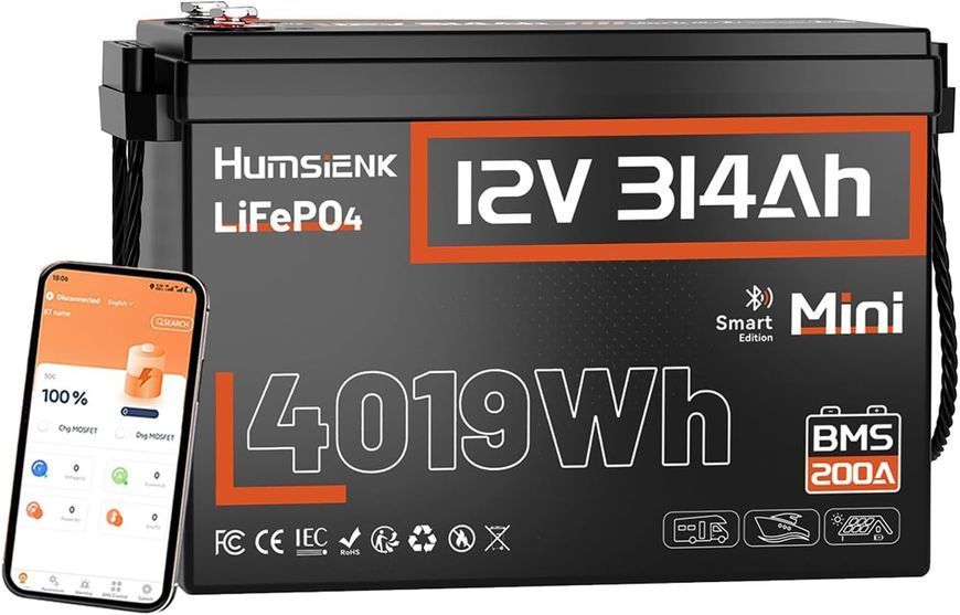Акумулятор для ДБЖ/інвертора Humsienk LiFePO4 12V 314Ah Bluetooth (HS12V314AH200MINIBT) SL1021 фото