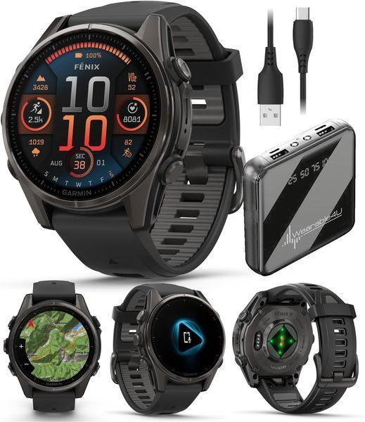 Garmin Fenix 8 43mm AMOLED Sapphire Carbon Gray DLC Tit. w. Black/Pebble Gray S. Band (010-02903-20/21/28) DA1030XT фото