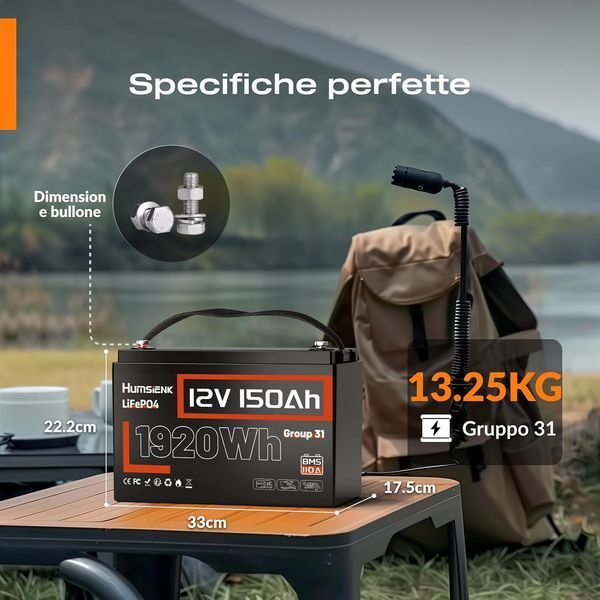 Акумулятор для ДБЖ/інвертора Humsienk LiFePO4 12V 150Ah Bluetooth (HS12V150AH110) SL1555 фото