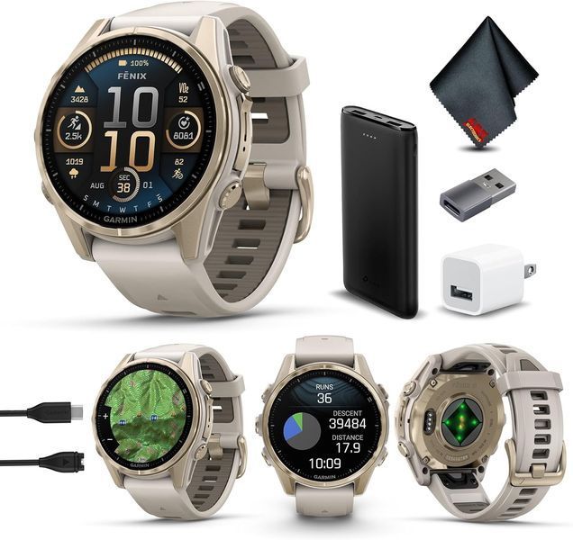Смарт-годинник Garmin Fenix 8 43mm AMOLED Sapphire Soft Gold w. Fog Gray/Dark Sandstone S. Band (010-02903-10/11/18) PP1451 фото